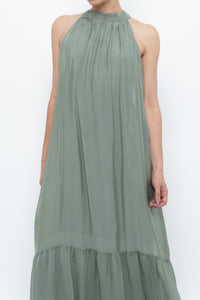 Vintage x Made in Italy x Silk-blend Green Flowy Halter Dress (S, M)