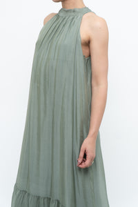Vintage x Made in Italy x Silk-blend Green Flowy Halter Dress (S, M)