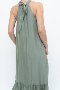 Vintage x Made in Italy x Silk-blend Green Flowy Halter Dress (S, M)