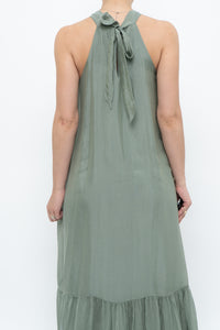 Vintage x Made in Italy x Silk-blend Green Flowy Halter Dress (S, M)