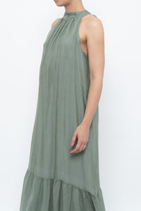 Vintage x Made in Italy x Silk-blend Green Flowy Halter Dress (S, M)