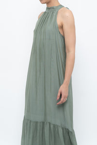 Vintage x Made in Italy x Silk-blend Green Flowy Halter Dress (S, M)