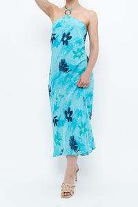 Vintage x Made in Korea x Bright Blue Floral Maxi Dress (S, M)