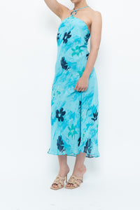 Vintage x Made in Korea x Bright Blue Floral Maxi Dress (S, M)