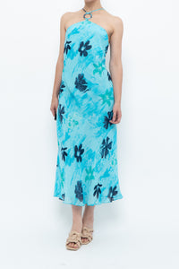 Vintage x Made in Korea x Bright Blue Floral Maxi Dress (S, M)