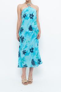 Vintage x Made in Korea x Bright Blue Floral Maxi Dress (S, M)