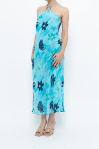 Vintage x Made in Korea x Bright Blue Floral Maxi Dress (S, M)