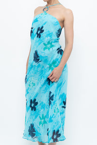 Vintage x Made in Korea x Bright Blue Floral Maxi Dress (S, M)