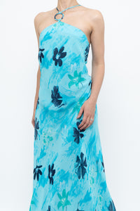 Vintage x Made in Korea x Bright Blue Floral Maxi Dress (S, M)