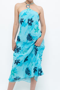 Vintage x Made in Korea x Bright Blue Floral Maxi Dress (S, M)