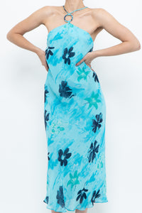 Vintage x Made in Korea x Bright Blue Floral Maxi Dress (S, M)
