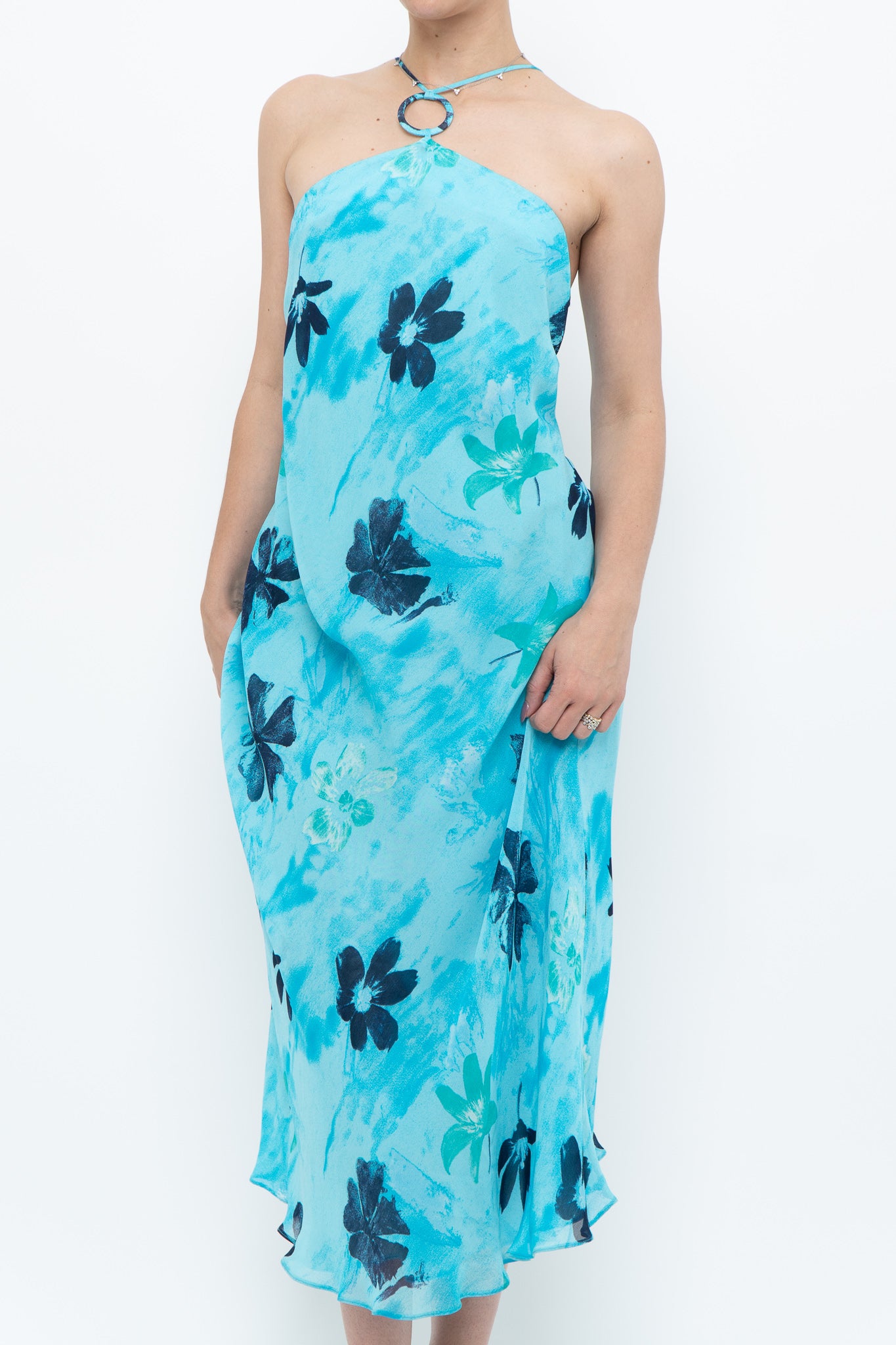 Vintage x Made in Korea x Bright Blue Floral Maxi Dress (S, M)