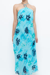 Vintage x Made in Korea x Bright Blue Floral Maxi Dress (S, M)