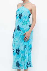 Vintage x Made in Korea x Bright Blue Floral Maxi Dress (S, M)