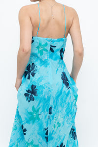 Vintage x Made in Korea x Bright Blue Floral Maxi Dress (S, M)