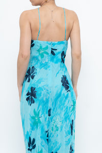 Vintage x Made in Korea x Bright Blue Floral Maxi Dress (S, M)