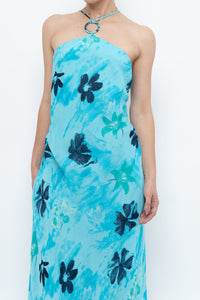 Vintage x Made in Korea x Bright Blue Floral Maxi Dress (S, M)