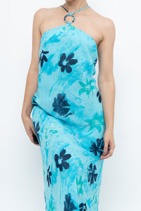 Vintage x Made in Korea x Bright Blue Floral Maxi Dress (S, M)