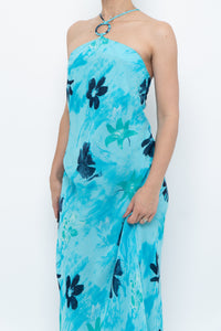 Vintage x Made in Korea x Bright Blue Floral Maxi Dress (S, M)