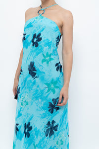 Vintage x Made in Korea x Bright Blue Floral Maxi Dress (S, M)