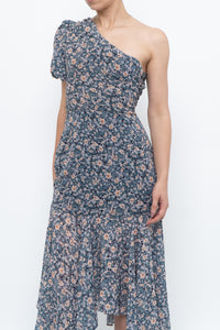 ASTR THE LABEL x Blue Floral One-Shoulder Midi Dress (S)