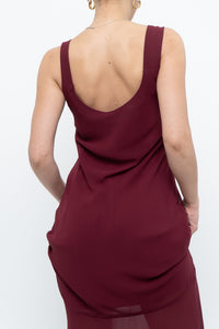 Vintage x Made in Canada x BURGUNDY Draped Maxi Dress (S)