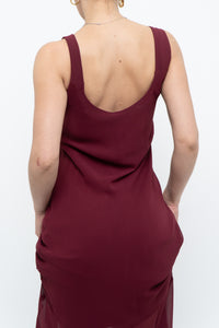 Vintage x Made in Canada x BURGUNDY Draped Maxi Dress (S)