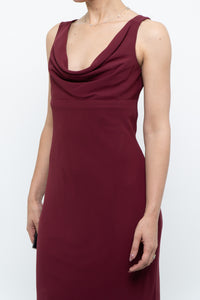 Vintage x Made in Canada x BURGUNDY Draped Maxi Dress (S)