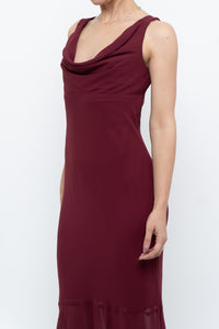 Vintage x Made in Canada x BURGUNDY Draped Maxi Dress (S)