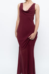 Vintage x Made in Canada x BURGUNDY Draped Maxi Dress (S)
