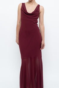 Vintage x Made in Canada x BURGUNDY Draped Maxi Dress (S)