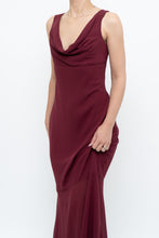 Load image into Gallery viewer, Vintage x Made in Canada x BURGUNDY Draped Maxi Dress (S)