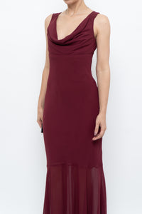 Vintage x Made in Canada x BURGUNDY Draped Maxi Dress (S)