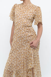 ASTR THE LABEL x Yellow Floral Flowy Midi Dress (S)
