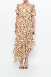 ASTR THE LABEL x Yellow Floral Flowy Midi Dress (S)