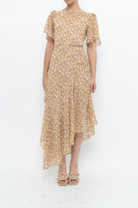 ASTR THE LABEL x Yellow Floral Flowy Midi Dress (S)