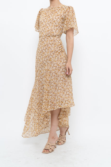 ASTR THE LABEL x Yellow Floral Flowy Midi Dress (S)