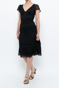 Vintage x Made in India x Black Bow Mesh Midi Dress (S)