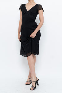 Vintage x Made in India x Black Bow Mesh Midi Dress (S)