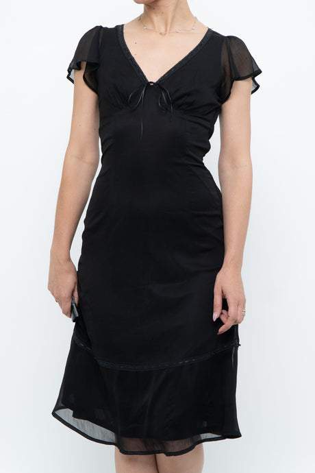 Vintage x Made in India x Black Bow Mesh Midi Dress (S)