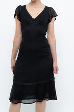 Load image into Gallery viewer, Vintage x Made in India x Black Bow Mesh Midi Dress (S)