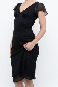Vintage x Made in India x Black Bow Mesh Midi Dress (S)