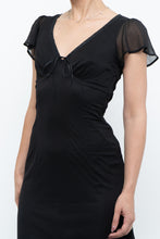 Load image into Gallery viewer, Vintage x Made in India x Black Bow Mesh Midi Dress (S)
