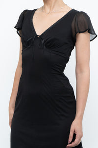 Vintage x Made in India x Black Bow Mesh Midi Dress (S)