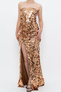 Modern x Bronze Sequin Strapless Formal Dress (S)