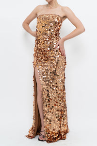 Modern x Bronze Sequin Strapless Formal Dress (S)