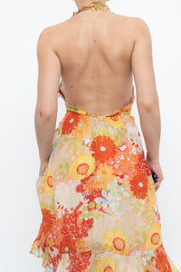 Vintage x Made in Romania x MISS SIXTY Silk Floral Halter Midi Dress (M, L)