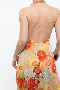 Vintage x Made in Romania x MISS SIXTY Silk Floral Halter Midi Dress (M, L)