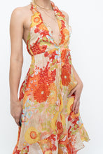 Load image into Gallery viewer, Vintage x Made in Romania x MISS SIXTY Silk Floral Halter Midi Dress (M, L)