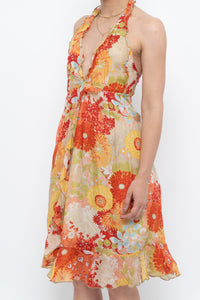 Vintage x Made in Romania x MISS SIXTY Silk Floral Halter Midi Dress (M, L)